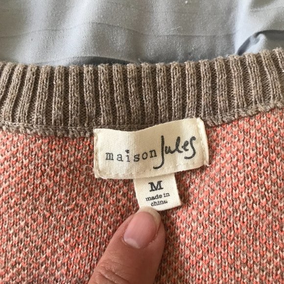 Maison Jules Pullover Sweater Tan with Orange Leopard Print - Picture 6 of 7